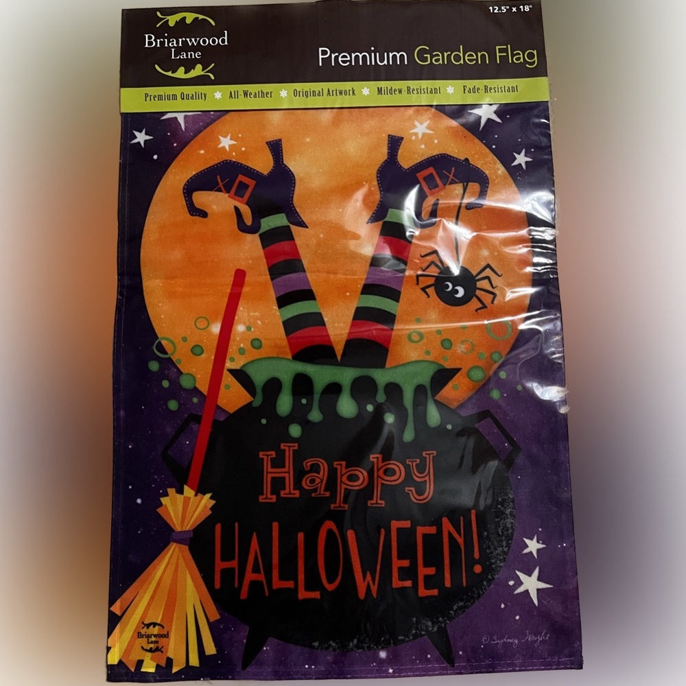 💥NWT Halloween Premium Garden Flags Witch Caldron Vertical Double Side Halloween